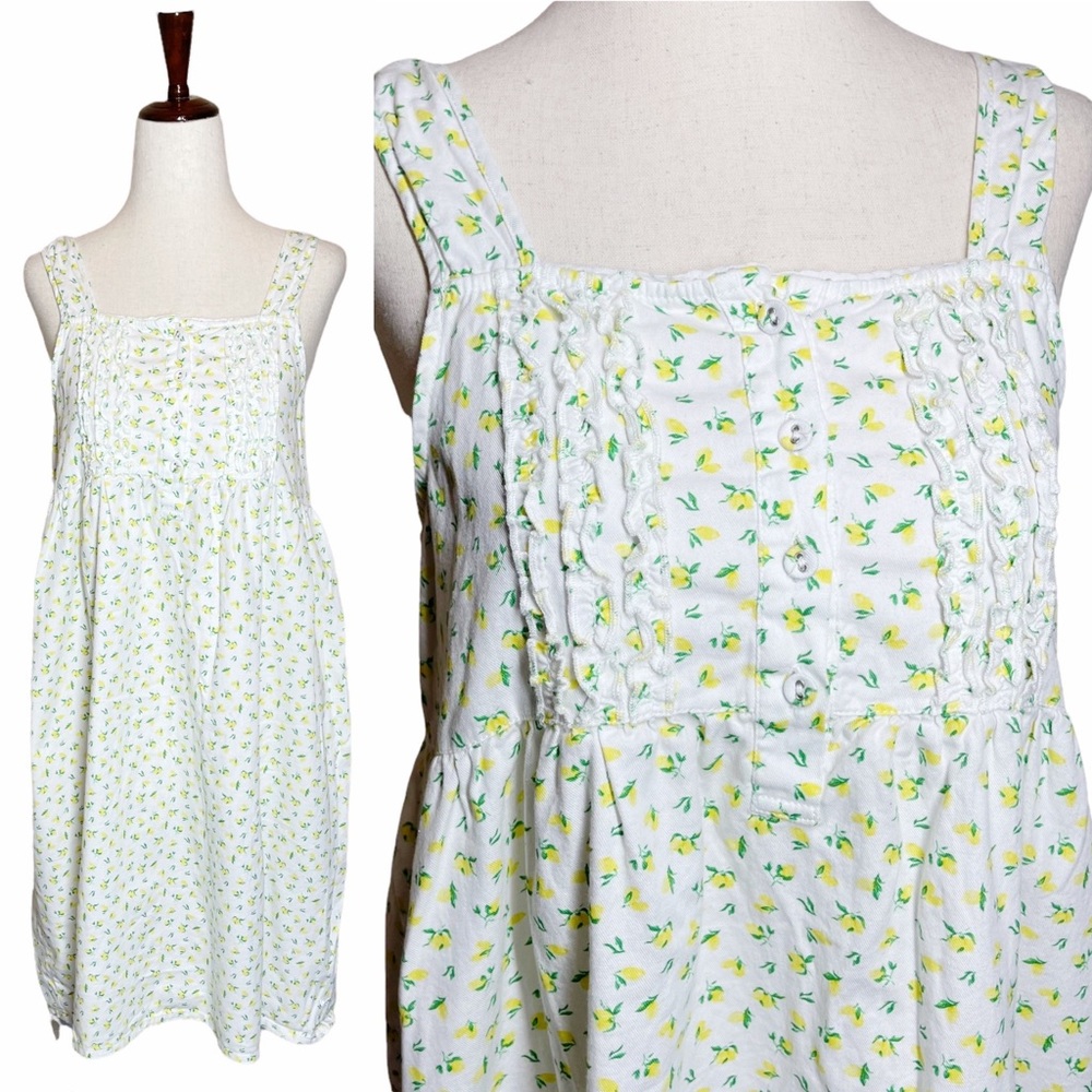 Vintage Lemon Print Babydoll Ruffle Dress / Nightgown